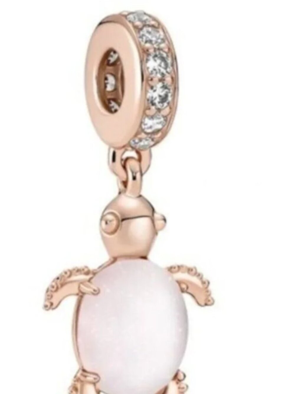 Pandora Rose Gold Turtle Charm with White Stone and Clear CZ Pavé Bail